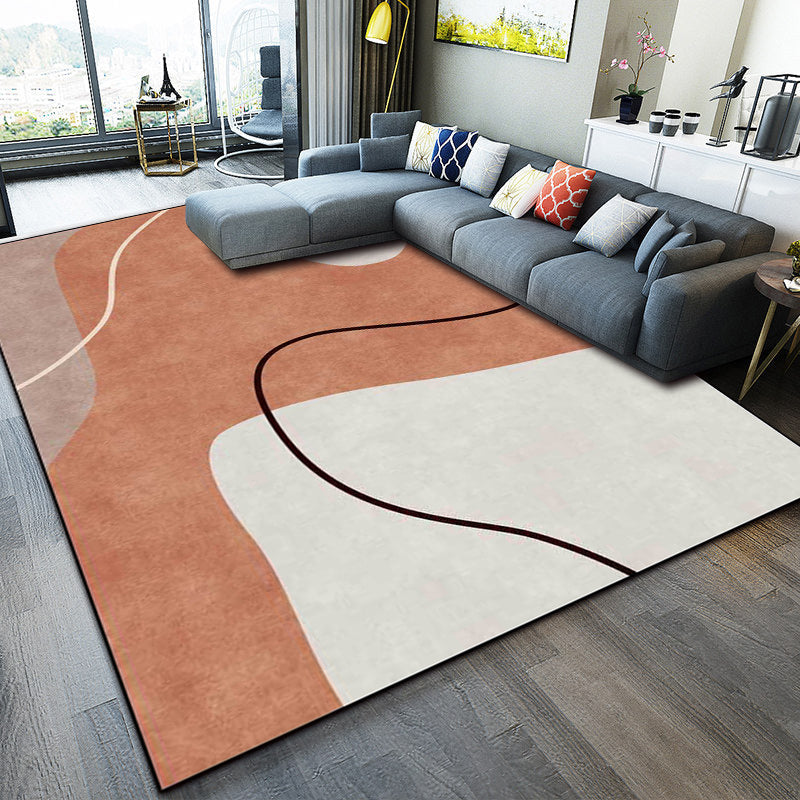 Brehn | Oranje Schlafzimmerteppich Neuheit Farbblock Irreguläre Form Linienmuster Bereichsteppich Polyester Fleckbeständiger Teppich