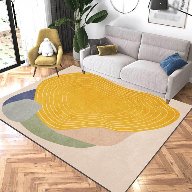 Brehn | Neuheit Wohnzimmer Teppich Elfenbein und Gelb Farbe Block Streifen Druck Teppich Polyester Anti-Rutsch Bereich Teppich