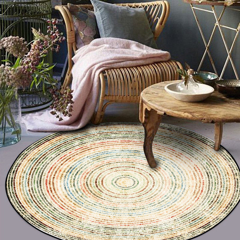 Brehn | Geel Rustiek Tapijt Polyester Concentrische Cirkels Patroon Tapijt Wasbaar Antislip Achterkant Area Tapijt voor Woonkamer