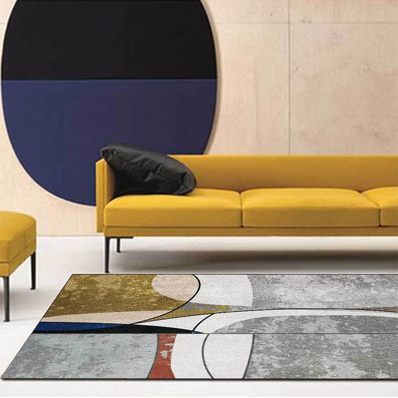 Brehn | Nieuwigheid Abstract Tapijt Grijs en Gouden Polyester Tapijt Wasbaar Antislip Achterkant Gebied Tapijt voor Woonkamer