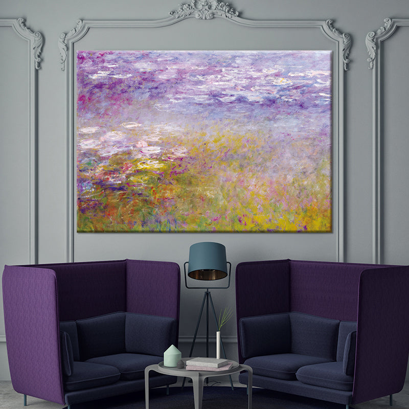 Brehn | Lila Lavendelfeld Leinwandkunst Landschaftsmalerei moderne Textur Wanddeko für Zuhause