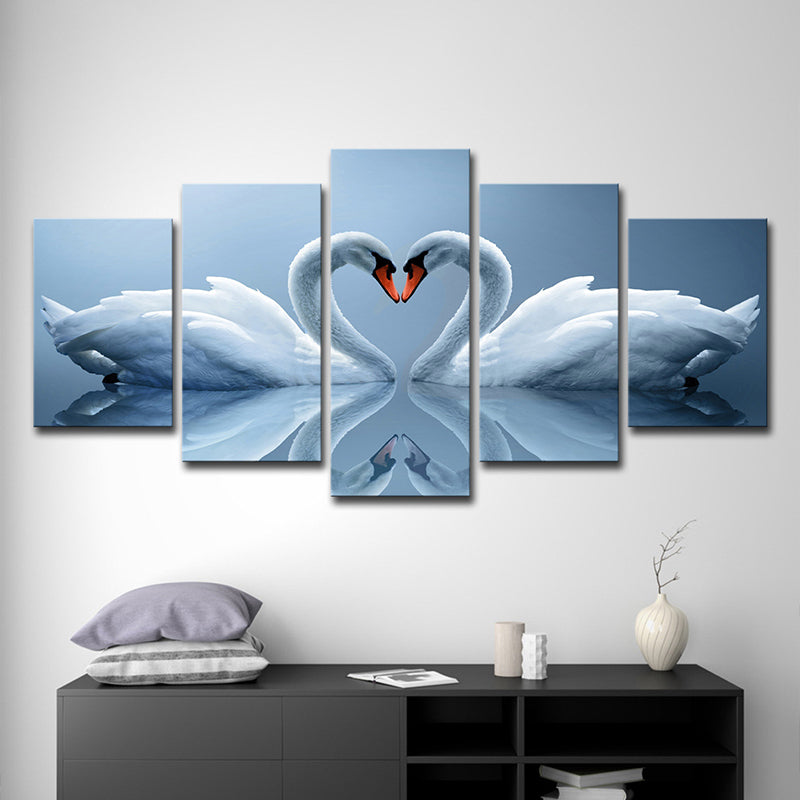 Brehn | Zwanen in de Liefde Canvas Kunst Multi-Piece Hedendaagse Woonkamer Muurdecor in Lichtblauw
