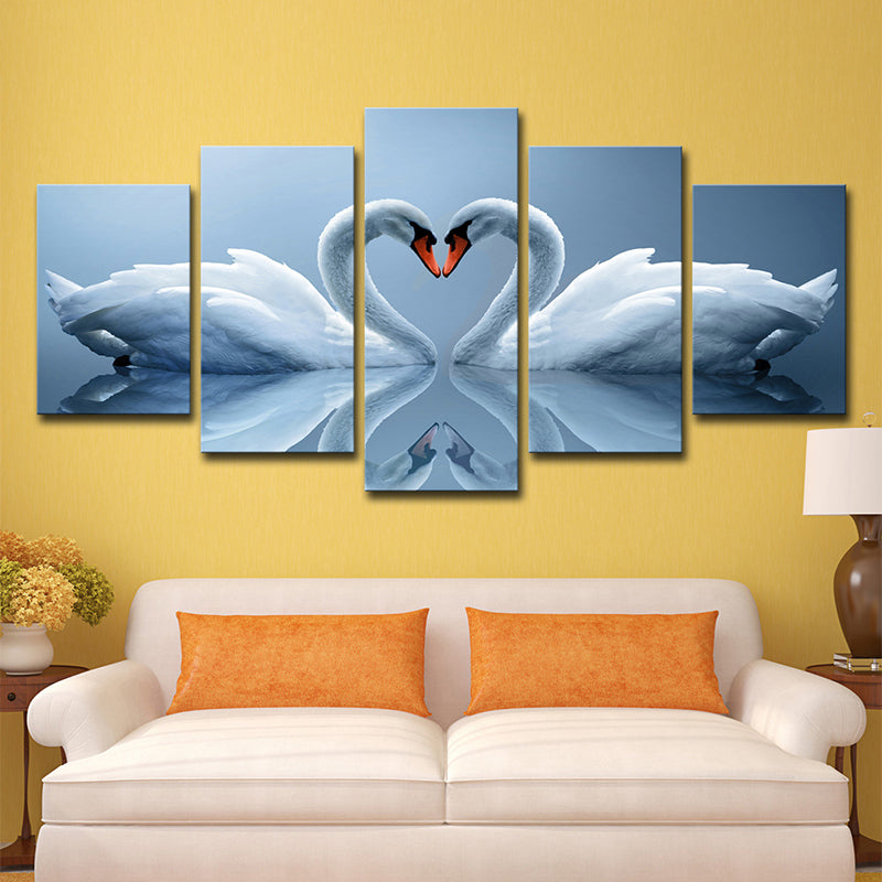 Brehn | Zwanen in de Liefde Canvas Kunst Multi-Piece Hedendaagse Woonkamer Muurdecor in Lichtblauw