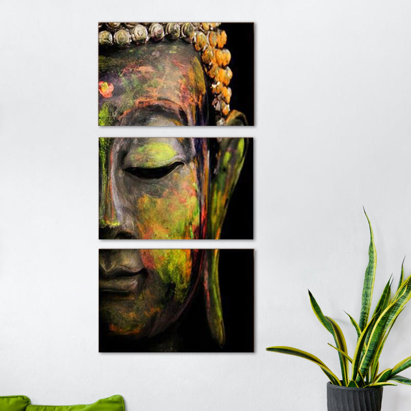Brehn | Buddha Schilderij Canvas Wanddecoratie für Zuhause Religiöse Wanddekoration in Gelb, Mehrere Stücke