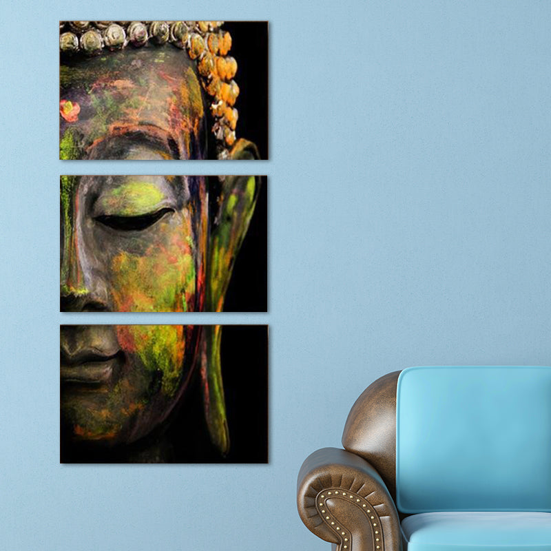 Brehn | Buddha Schilderij Canvas Wanddecoratie für Zuhause Religiöse Wanddekoration in Gelb, Mehrere Stücke