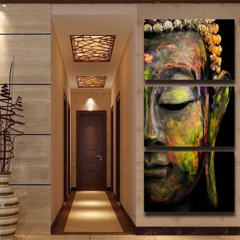 Brehn | Buddha Schilderij Canvas Wanddecoratie für Zuhause Religiöse Wanddekoration in Gelb, Mehrere Stücke