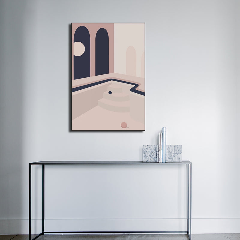 Brehn | Ball und Patio Wandkunst für Schlafzimmer Architektur Leinwanddruck in Pink, Texturierte Oberfläche
