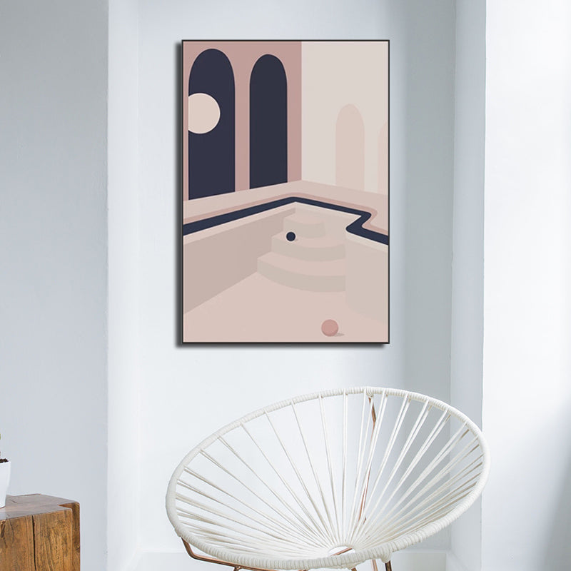 Brehn | Ball und Patio Wandkunst für Schlafzimmer Architektur Leinwanddruck in Pink, Texturierte Oberfläche