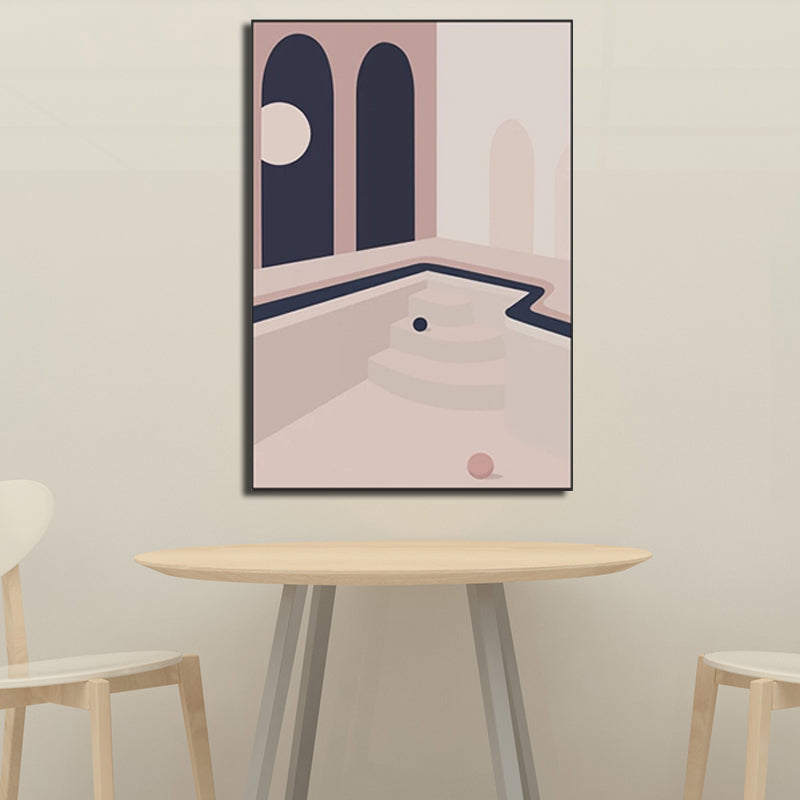 Brehn | Ball und Patio Wandkunst für Schlafzimmer Architektur Leinwanddruck in Pink, Texturierte Oberfläche