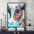 Brehn | Koe met Bloemen Schilderij Canvas Blauw Modernistische Stijl Woonkamer Wanddecoratie