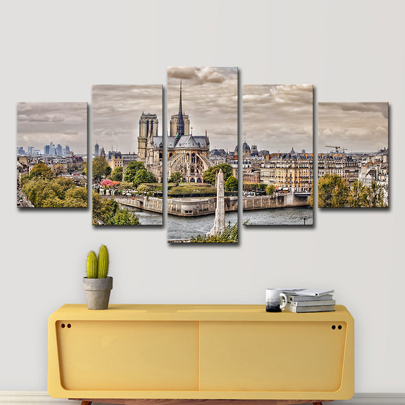 Brehn | Moderne Landmark Canvas Print Groene Scenery von Notre-Dame De Paris Wandkunst, Mehrere Stücke
