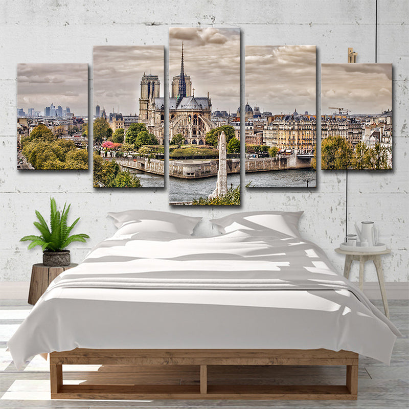 Brehn | Moderne Landmark Canvas Print Groene Scenery von Notre-Dame De Paris Wandkunst, Mehrere Stücke