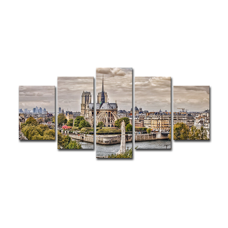 Brehn | Moderne Landmark Canvas Print Groene Scenery von Notre-Dame De Paris Wandkunst, Mehrere Stücke