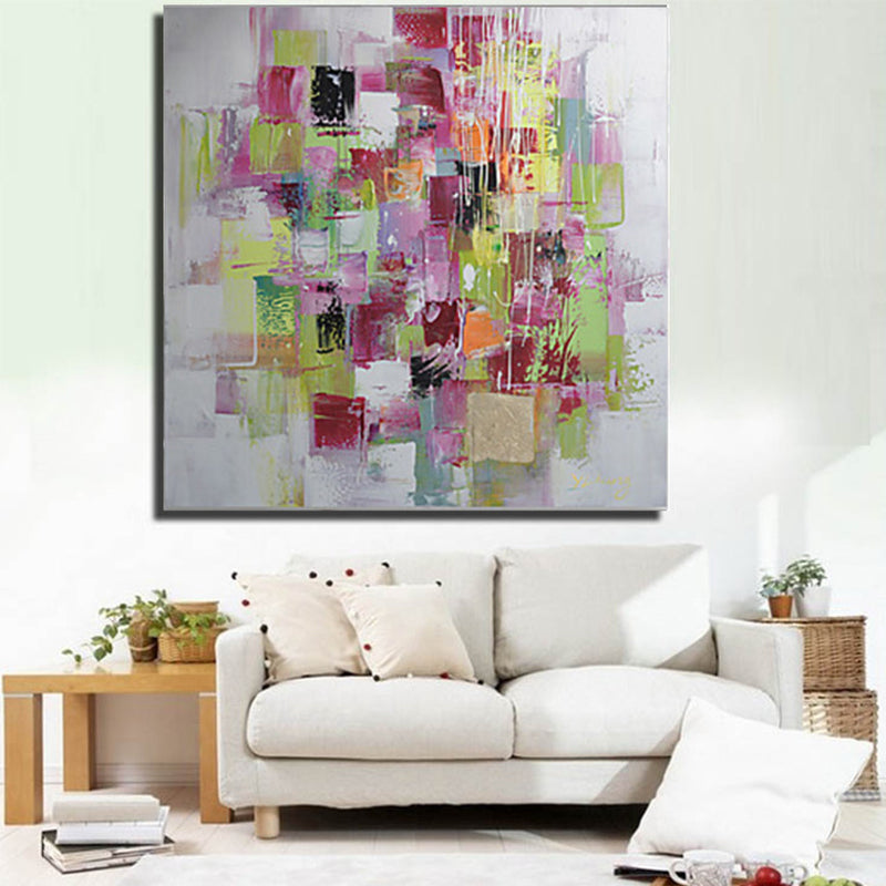Brehn | Abstract Mozaïek Schilderij Rood en Groen Hedendaagse Kunst Canvas Print voor Woonkamer