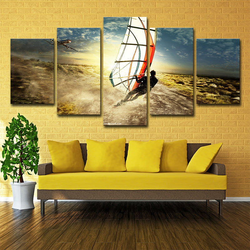 Brehn | Coole Windsurfing bei Sonnenuntergang Kunstdruck für die Innenausstattung von Häusern Extreme Sport Wanddekoration in Blau