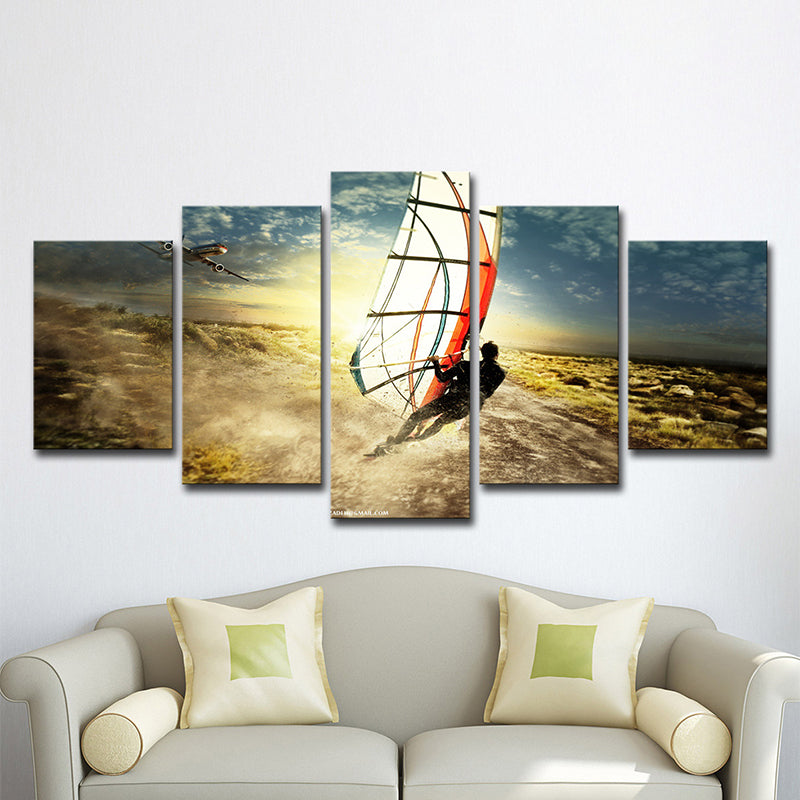 Brehn | Coole Windsurfing bei Sonnenuntergang Kunstdruck für die Innenausstattung von Häusern Extreme Sport Wanddekoration in Blau