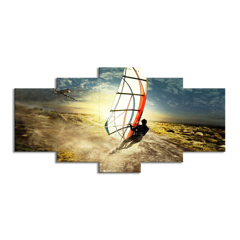 Brehn | Coole Windsurfing bei Sonnenuntergang Kunstdruck für die Innenausstattung von Häusern Extreme Sport Wanddekoration in Blau