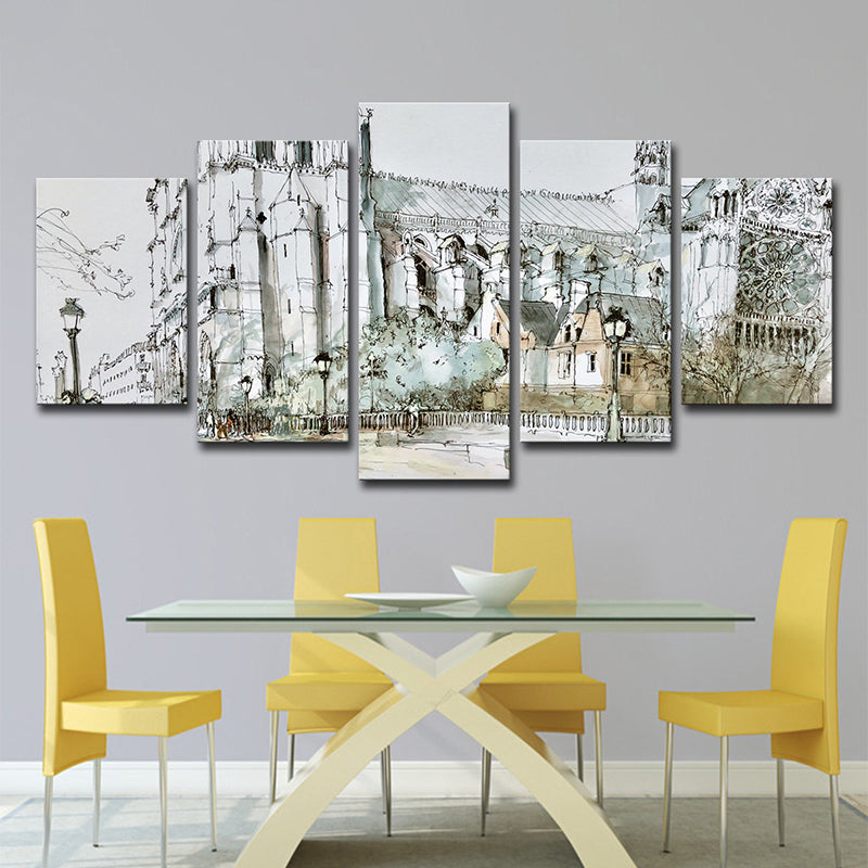 Brehn | Grau Notre-Dame Wandkunst Mehrteilig Modernes Wohnzimmer Eingewickelte Leinwandmalerei
