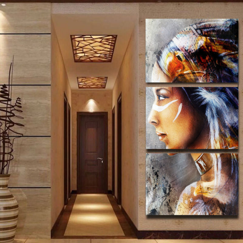 Brehn | Indiase Meisje Zijkant Gezicht Schilderij Bruin Modernistische Canvas Muurkunst voor Hotel Gang