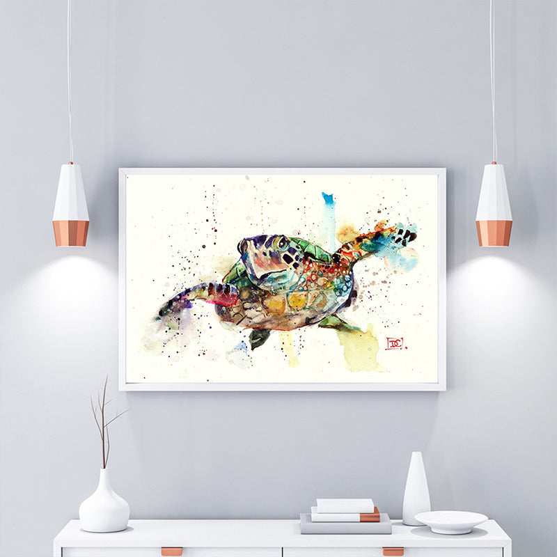 Brehn | Schildkröte Wandkunst Druck Grün-Weiß Eingewickelte Leinwandmalerei für das Wohnzimmer, Textur