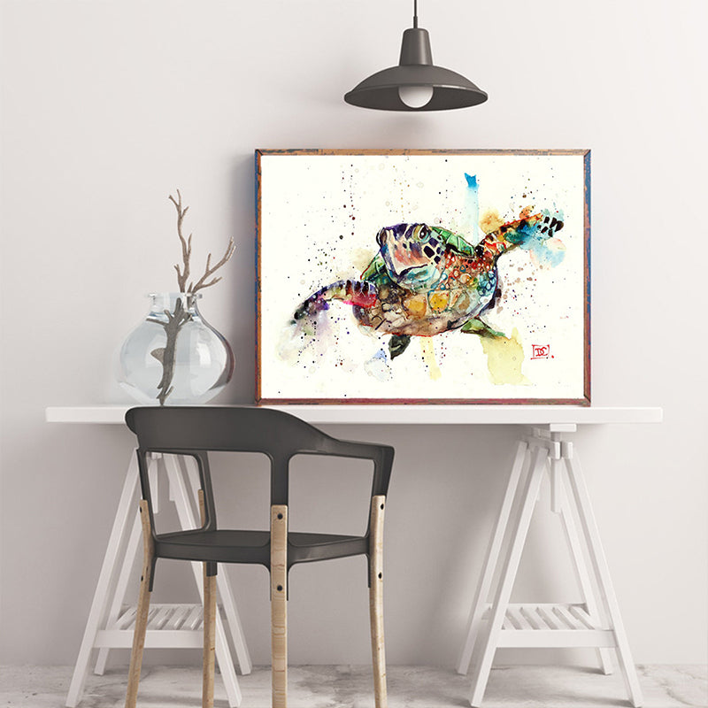 Brehn | Schildkröte Wandkunst Druck Grün-Weiß Eingewickelte Leinwandmalerei für das Wohnzimmer, Textur