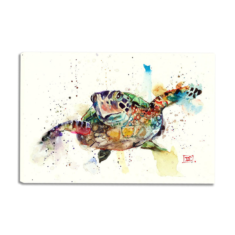 Brehn | Schildkröte Wandkunst Druck Grün-Weiß Eingewickelte Leinwandmalerei für das Wohnzimmer, Textur