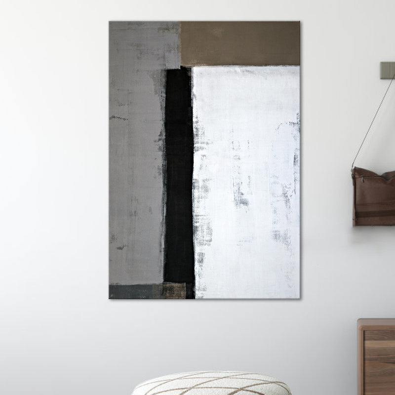 Brehn | Minimalistische Wandkunst Weiße und Graue Farbblock Gemälde Leinwanddruck für Zuhause Flur