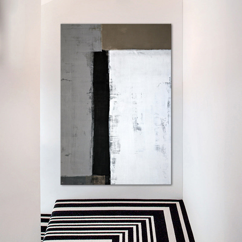 Brehn | Minimalistische Wandkunst Weiße und Graue Farbblock Gemälde Leinwanddruck für Zuhause Flur