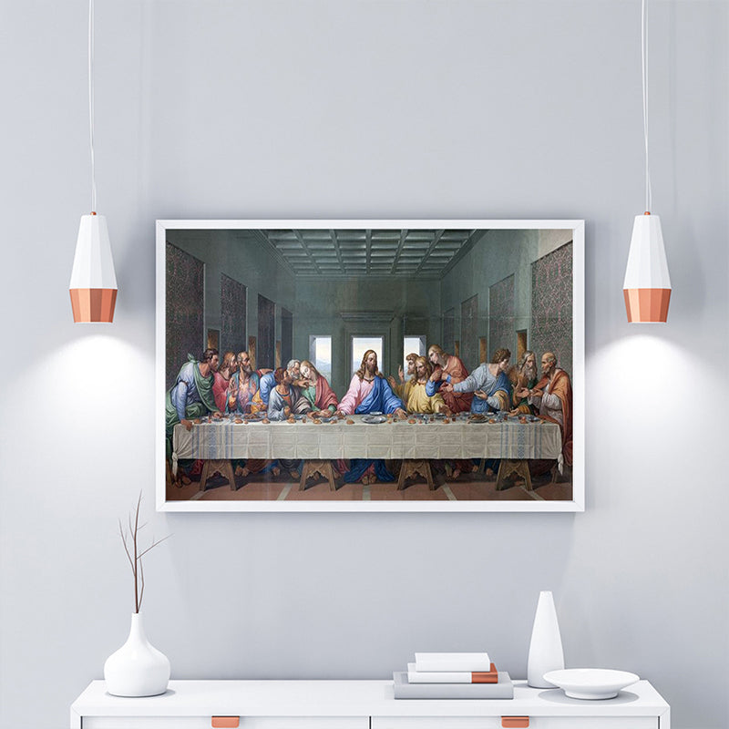 Brehn | Moderne Religion Wandkunst Grau Das letzte Abendmahl Malerei Leinwanddruck für das Wohnzimmer