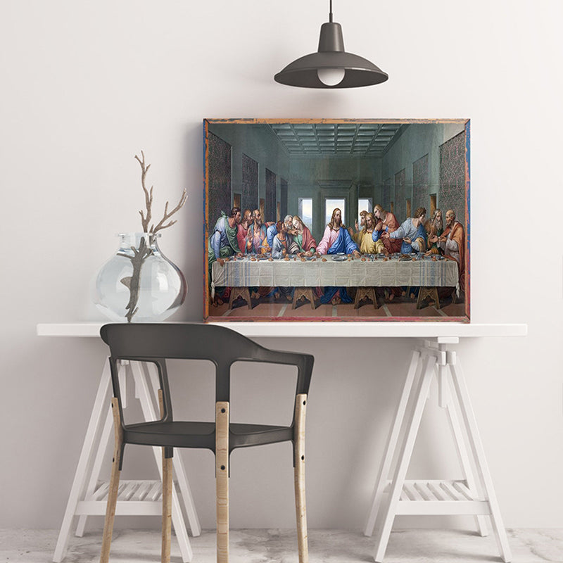 Brehn | Moderne Religion Wandkunst Grau Das letzte Abendmahl Malerei Leinwanddruck für das Wohnzimmer