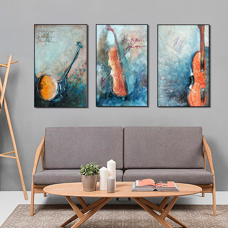 Brehn | Oranje Muziekinstrumenten Schilderij Multi-Stuk Hedendaagse Woonkamer Wanddecoratie Afdruk
