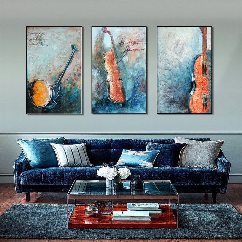Brehn | Oranje Muziekinstrumenten Schilderij Multi-Stuk Hedendaagse Woonkamer Wanddecoratie Afdruk