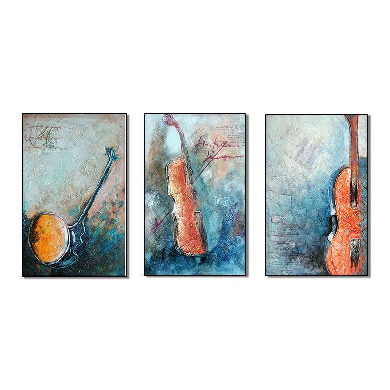 Brehn | Oranje Muziekinstrumenten Schilderij Multi-Stuk Hedendaagse Woonkamer Wanddecoratie Afdruk