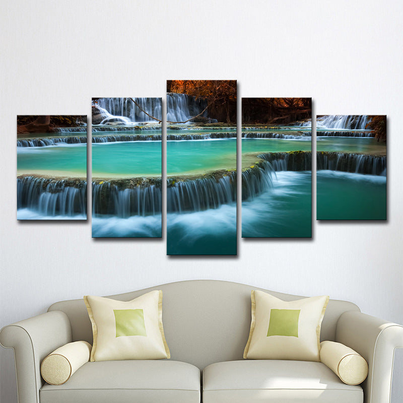 Brehn | Aqua Cascade Lente Water Canvas Kunst Multi-Stuk Wanddecoratie voor Woonkamer