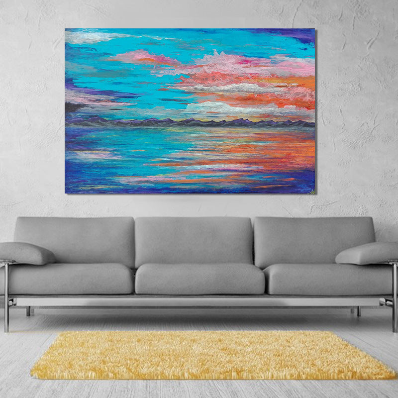 Brehn | Blauwe Zeegezichten Wandkunst Avondglans Schilderij Moderne Textuur Gewikkeld Canvas