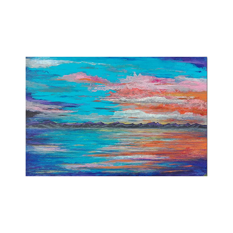 Brehn | Blauwe Zeegezichten Wandkunst Avondglans Schilderij Moderne Textuur Gewikkeld Canvas