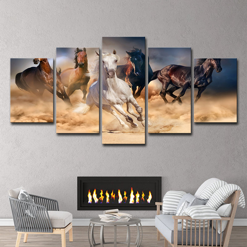 Brehn | Multi-Piece Steeds Schilderij Hedendaagse Canvas Wandkunst in Bruin en Blauw