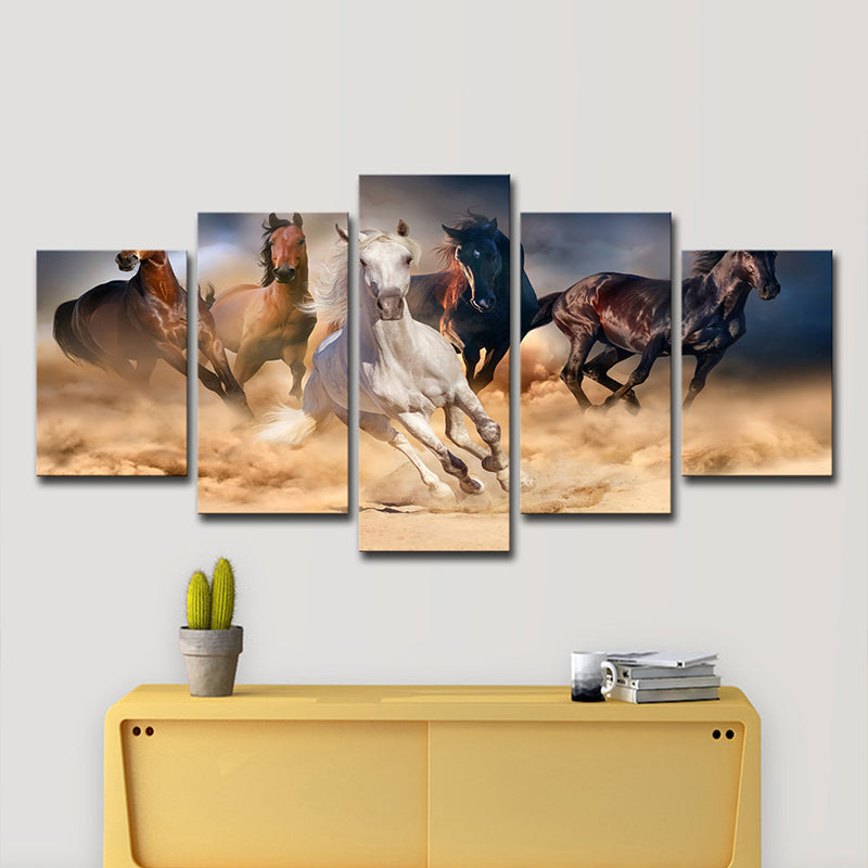 Brehn | Multi-Piece Steeds Schilderij Hedendaagse Canvas Wandkunst in Bruin en Blauw