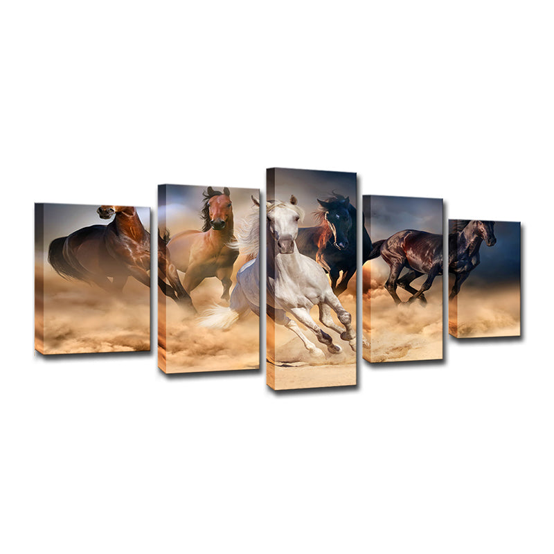 Brehn | Multi-Piece Steeds Schilderij Hedendaagse Canvas Wandkunst in Bruin en Blauw