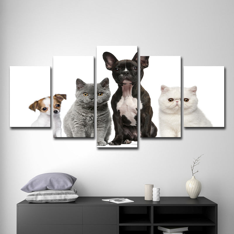 Brehn | Foto Gedrukte Huisdieren Wandkunst voor de woonkamer, Zwart-Grijs-Wit, Meerdelig