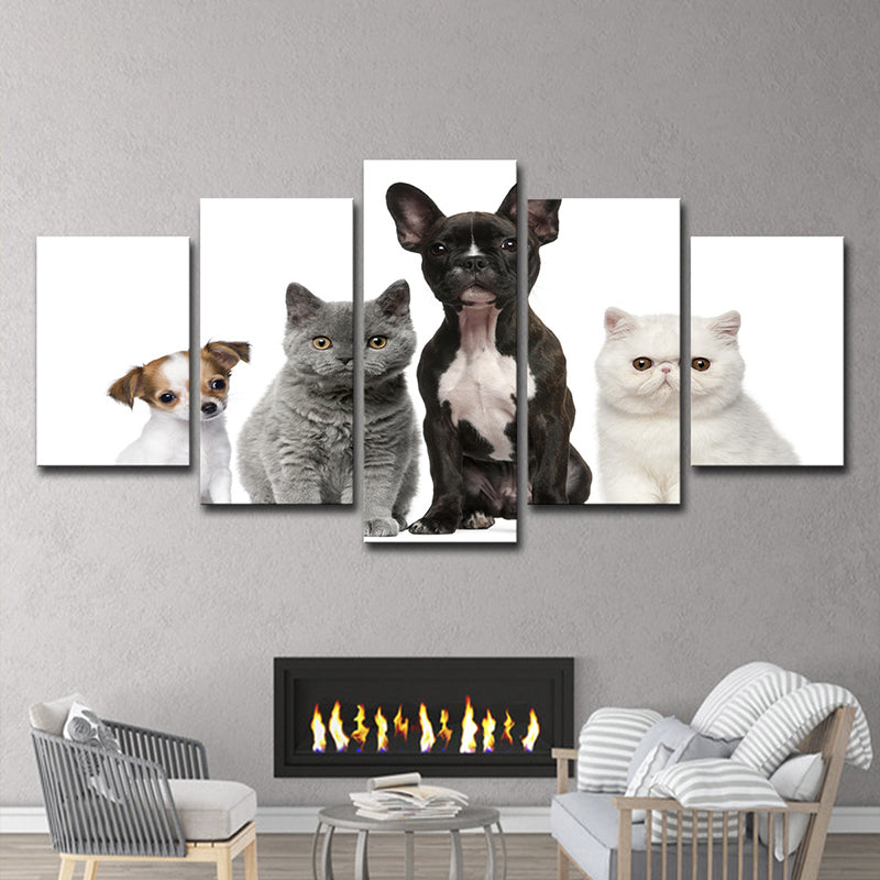 Brehn | Foto Gedrukte Huisdieren Wandkunst voor de woonkamer, Zwart-Grijs-Wit, Meerdelig