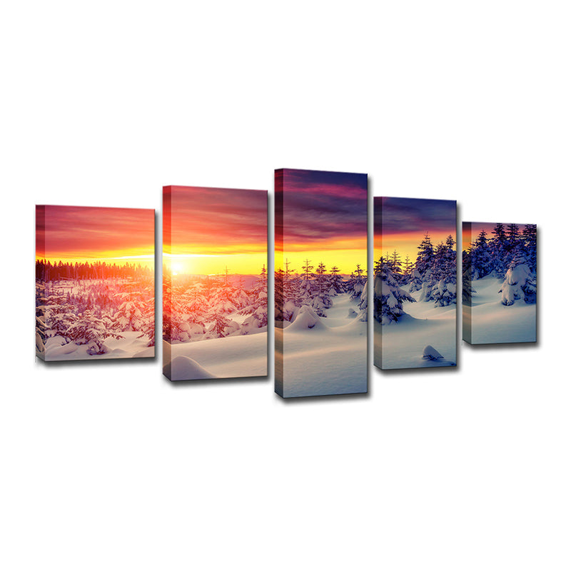 Brehn | Moderne Sunset Schnee Landschaft Leinwand Gelb Mehrteilige Wandkunst Dekor für Wohnzimmer
