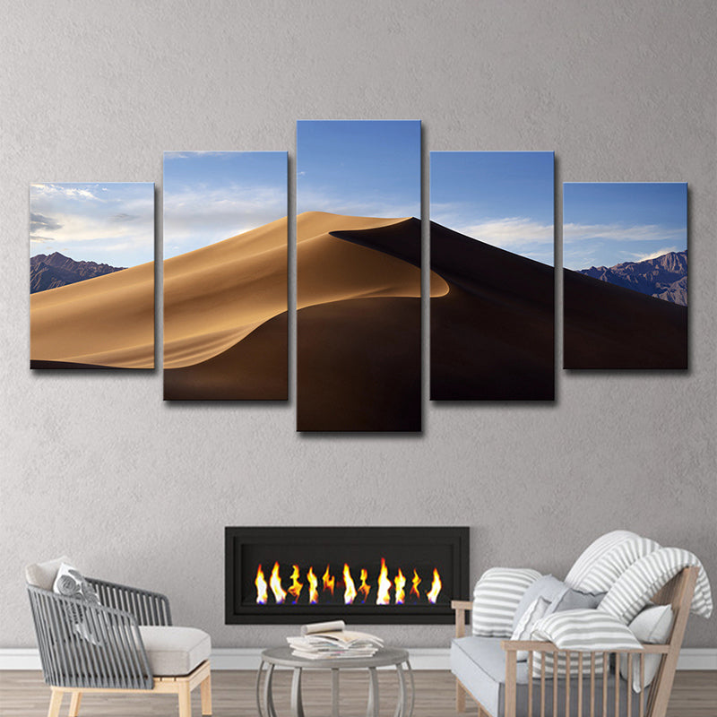 Brehn | Fotografie Desert Hill Canvas Wandkunst voor Woonkamer, Bruin en Blauw, Meerdere Stukken