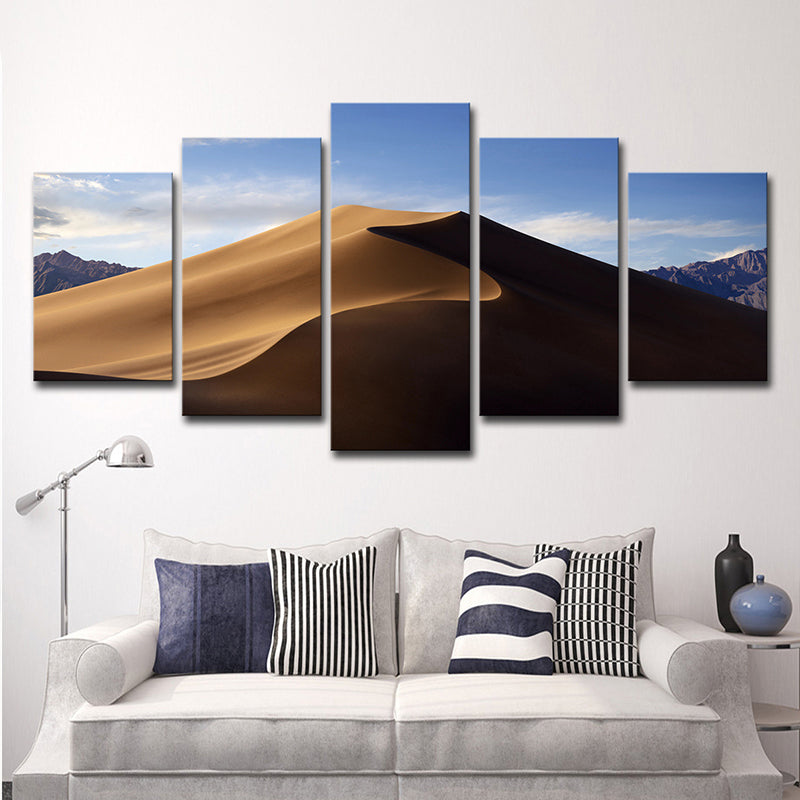 Brehn | Fotografie Desert Hill Canvas Wandkunst voor Woonkamer, Bruin en Blauw, Meerdere Stukken