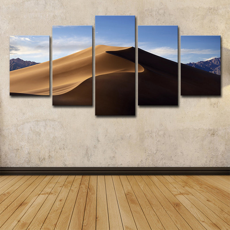 Brehn | Fotografie Desert Hill Canvas Wandkunst voor Woonkamer, Bruin en Blauw, Meerdere Stukken