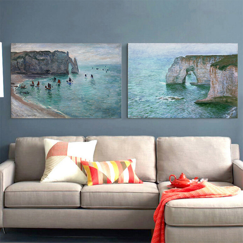 Brehn | Moderne Leinwandwandkunst Pastellfarbe Meer Bogenmalerei Wanddekoration für das Wohnzimmer