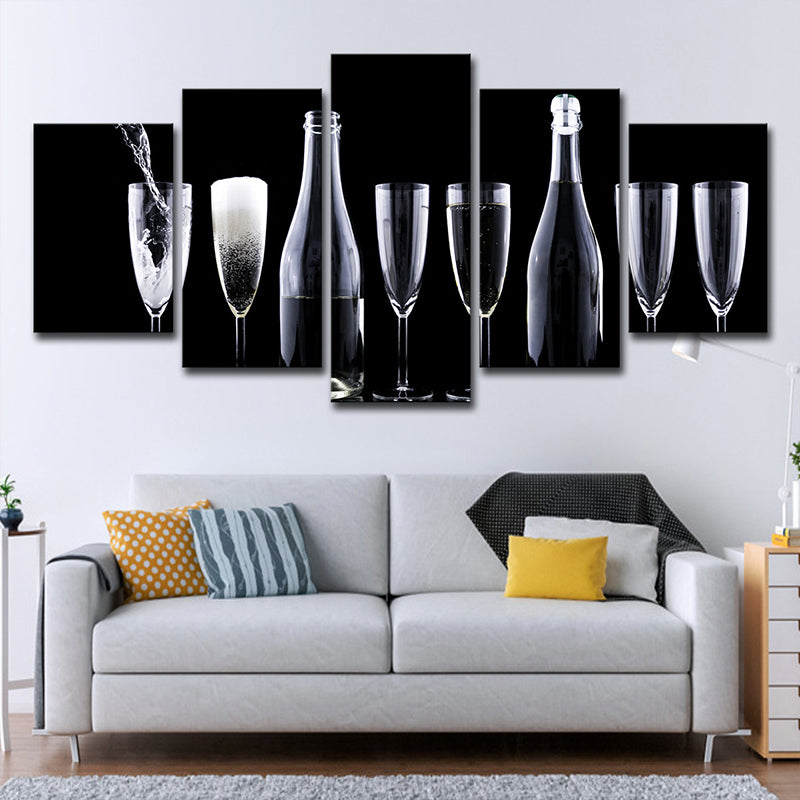 Brehn | Moderne Wein und Gläser Kunstdruck Leinwand mehrlagiger schwarzer Wandschmuck für Küche