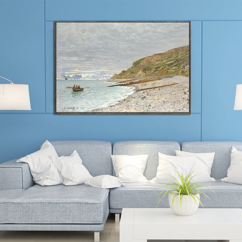 Brehn | Zee Baai Landschap Schilderij Decoratief Textured Thuis Canvas Muurkunst in Bruin und Grau