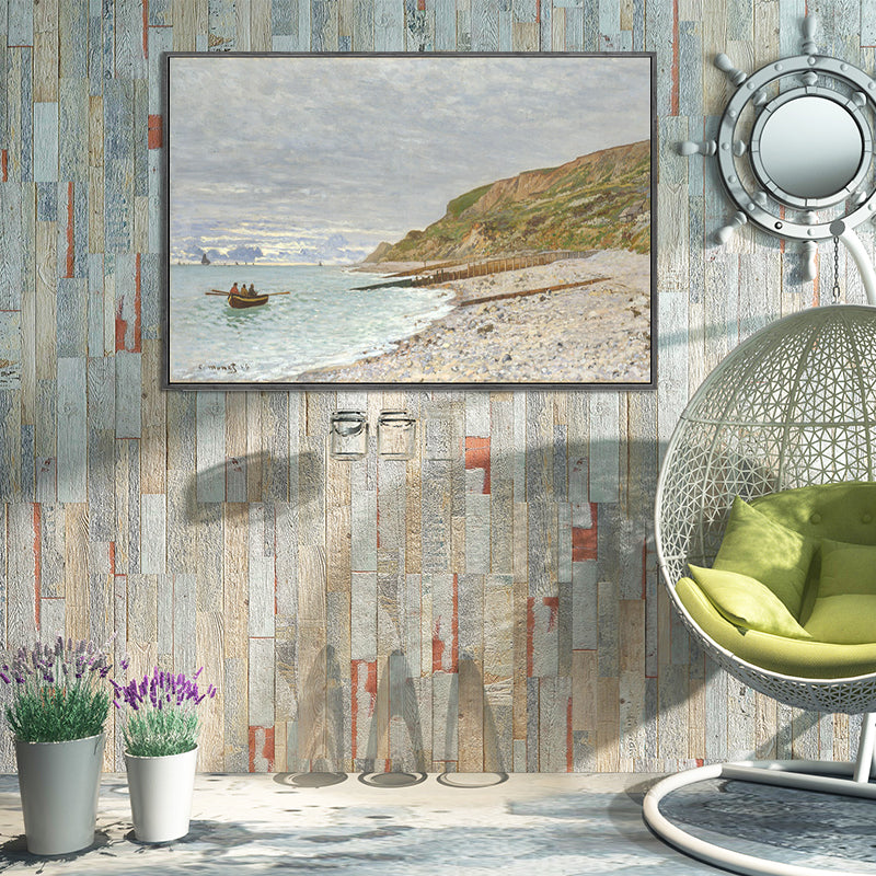 Brehn | Zee Baai Landschap Schilderij Decoratief Textured Thuis Canvas Muurkunst in Bruin und Grau