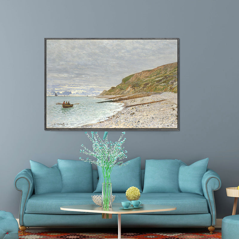 Brehn | Zee Baai Landschap Schilderij Decoratief Textured Thuis Canvas Muurkunst in Bruin und Grau